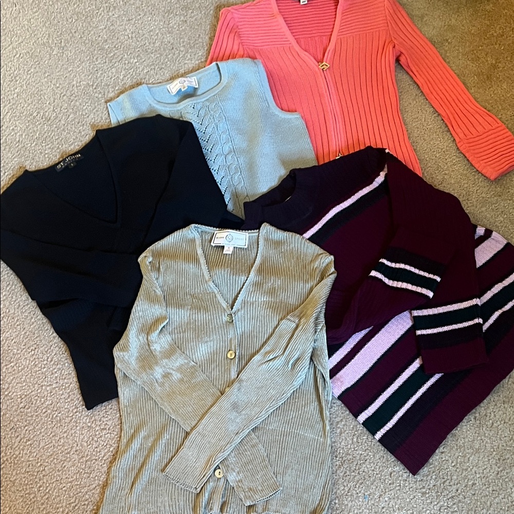 Lot of St. John Women's Cardigans in Black, Cream, and Pink